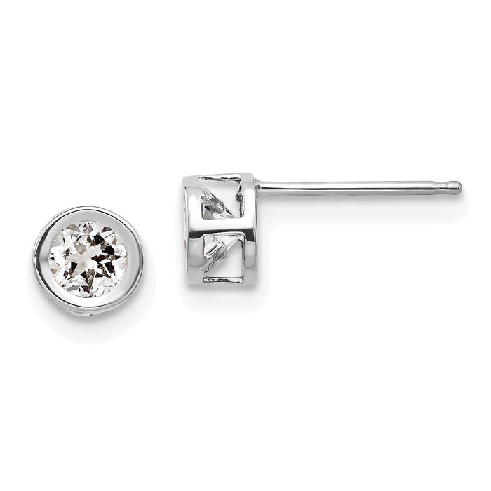 14k White Gold 4mm Bezel April/White Topaz Post Earrings-XBE244