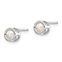 14k White Gold 4mm Bezel June/FW Cultured Pearl Post Earrings-XBE246