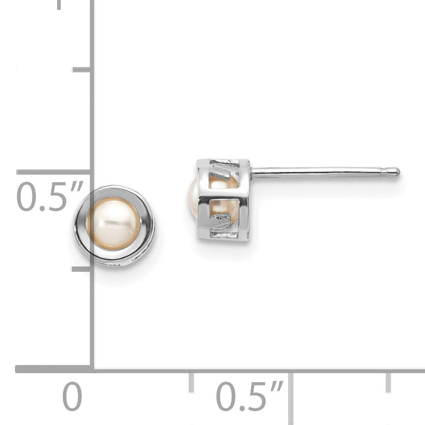 14k White Gold 4mm Bezel June/FW Cultured Pearl Post Earrings-XBE246