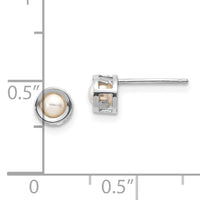 14k White Gold 4mm Bezel June/FW Cultured Pearl Post Earrings-XBE246