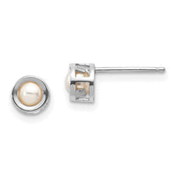 14k White Gold 4mm Bezel June/FW Cultured Pearl Post Earrings-XBE246