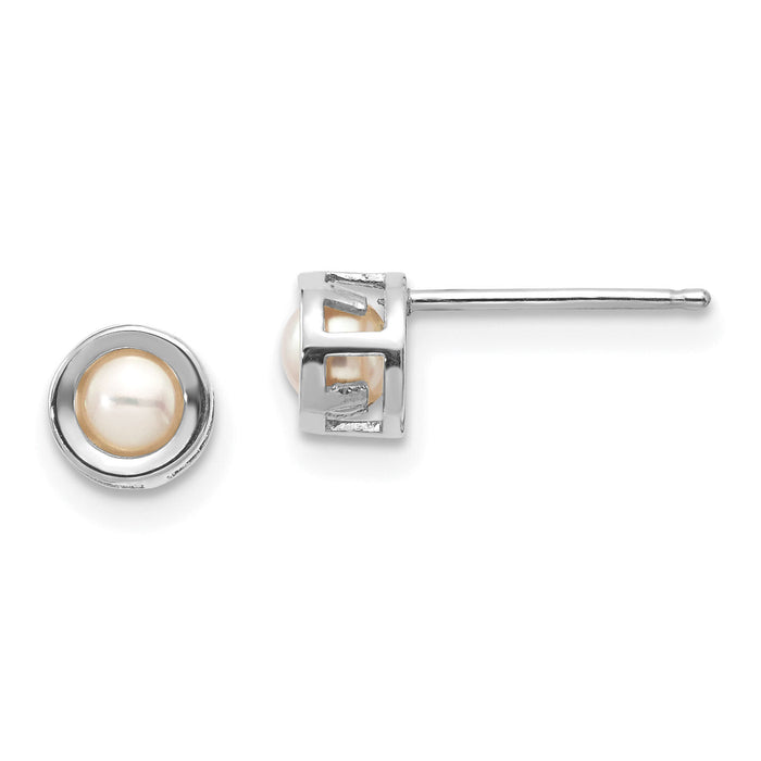 14k White Gold 4mm Bezel June/FW Cultured Pearl Post Earrings-XBE246