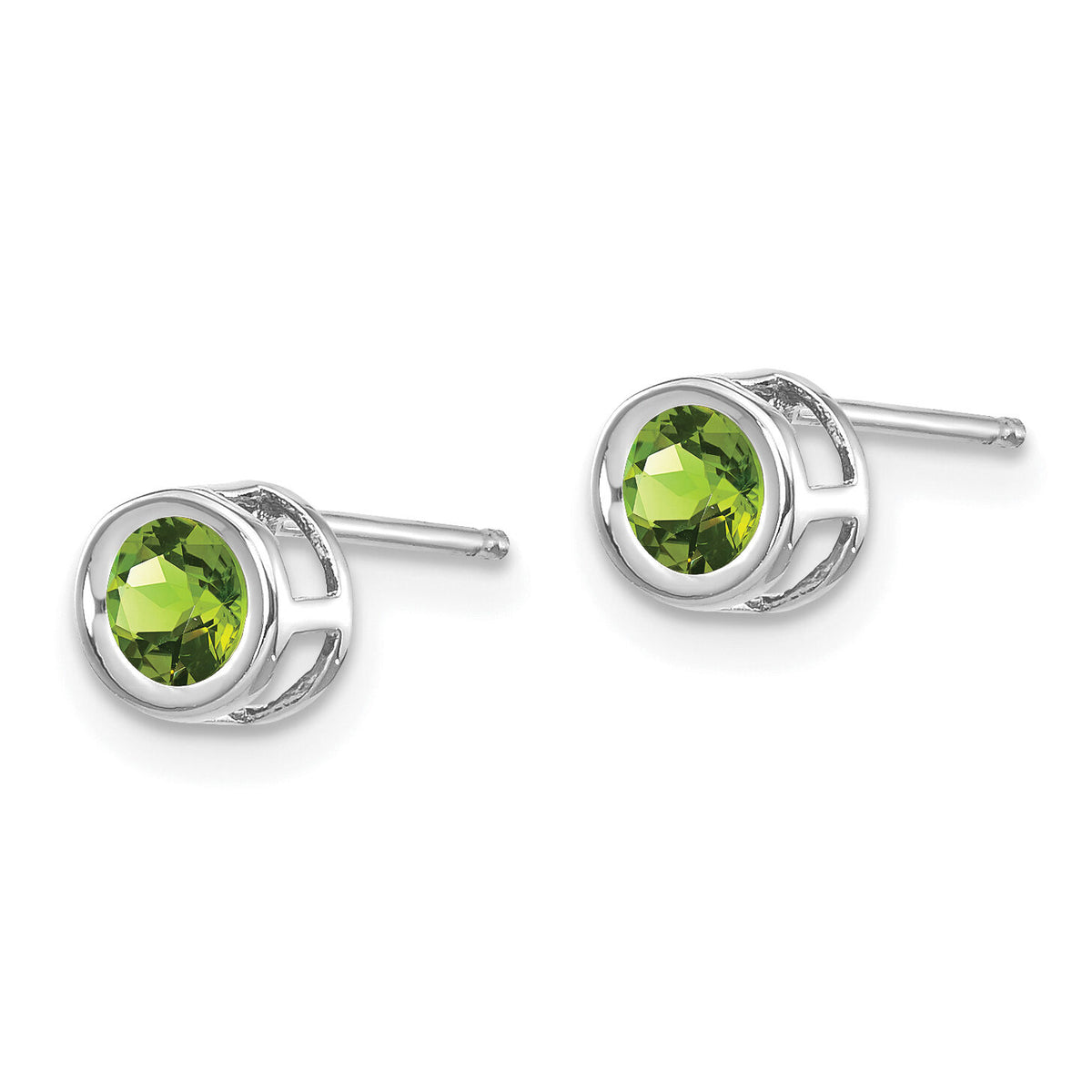 14k White Gold 4mm Bezel August/Peridot Post Earrings-XBE248