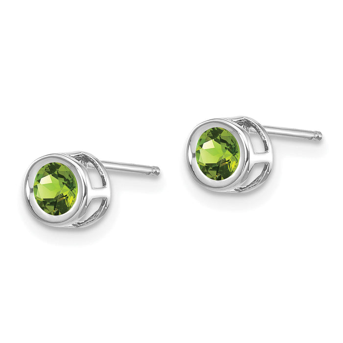 14k White Gold 4mm Bezel August/Peridot Post Earrings-XBE248
