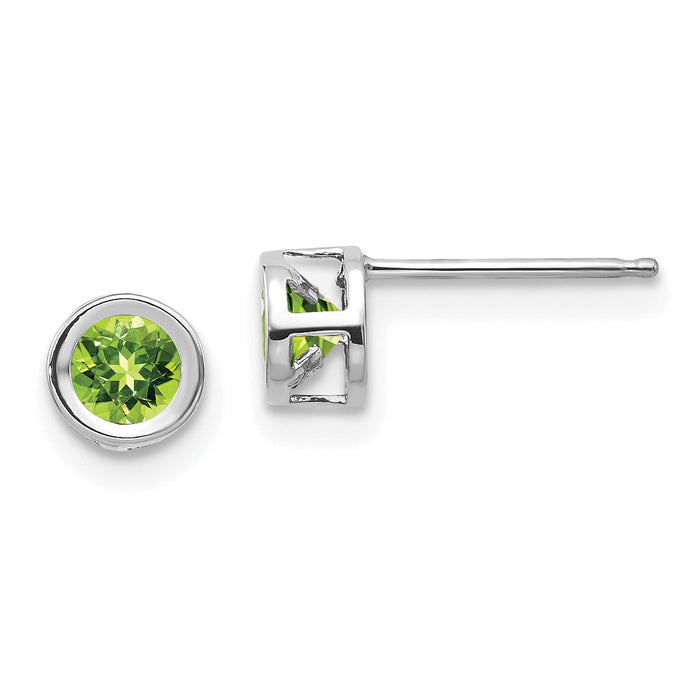 14k White Gold 4mm Bezel August/Peridot Post Earrings-XBE248