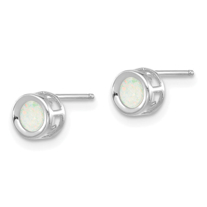14k White Gold 4mm Bezel October/Opal Post Earrings-XBE250