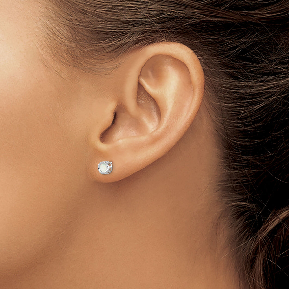 14k White Gold 4mm Bezel October/Opal Post Earrings-XBE250
