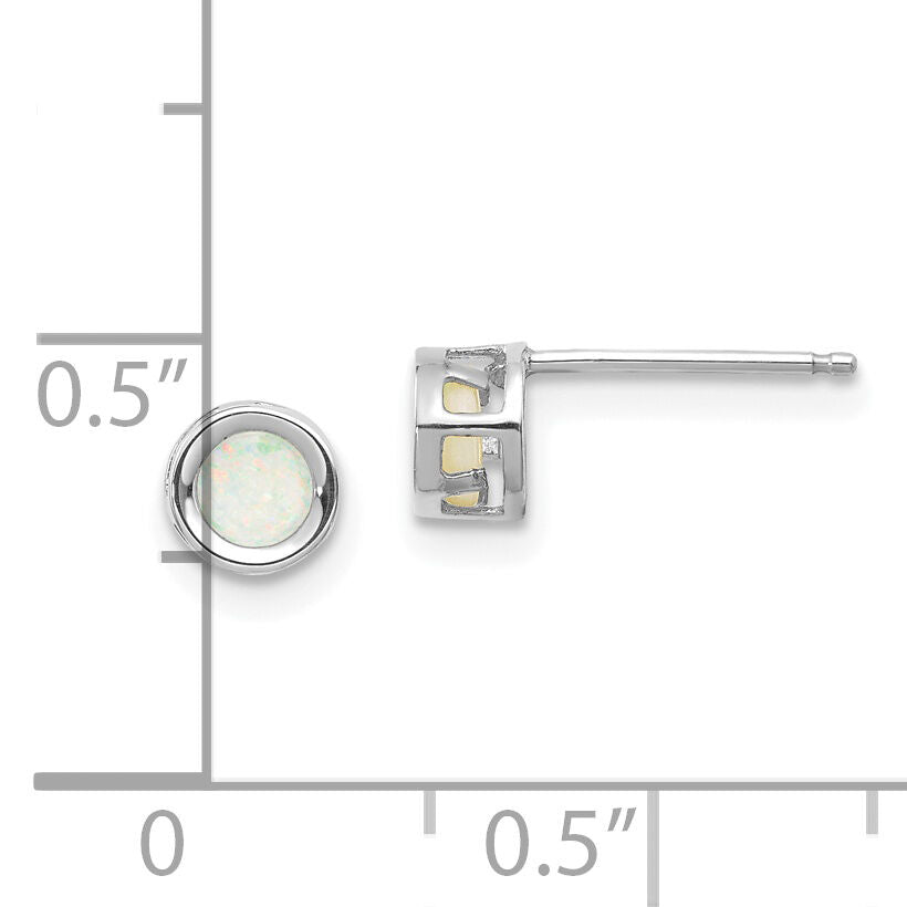 14k White Gold 4mm Bezel October/Opal Post Earrings-XBE250