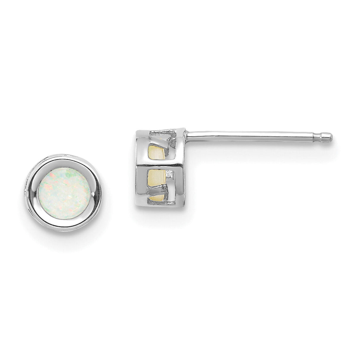 14k White Gold 4mm Bezel October/Opal Post Earrings-XBE250