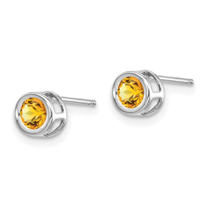 14k White Gold November 4mm Citrine Earrings-XBE251