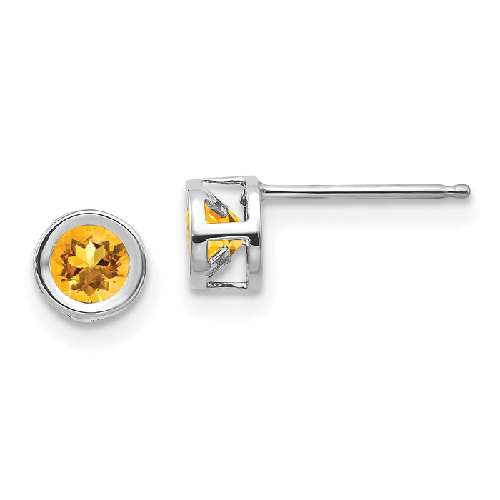 14k White Gold November 4mm Citrine Earrings-XBE251