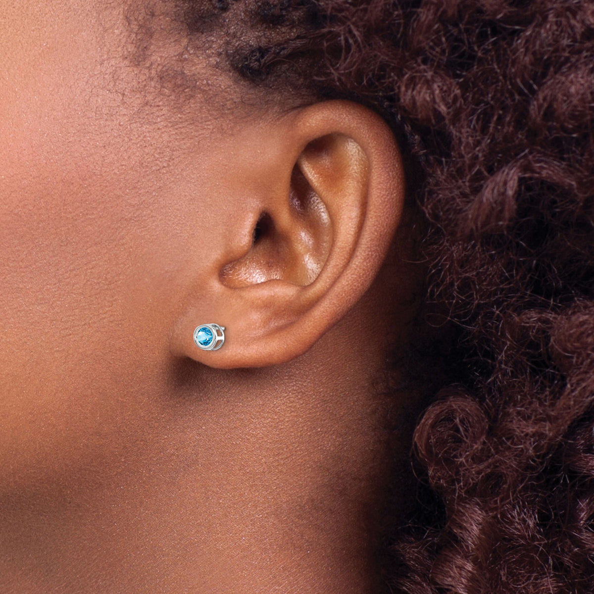 14k White Gold 4mm Blue topaz December Earrings-XBE252