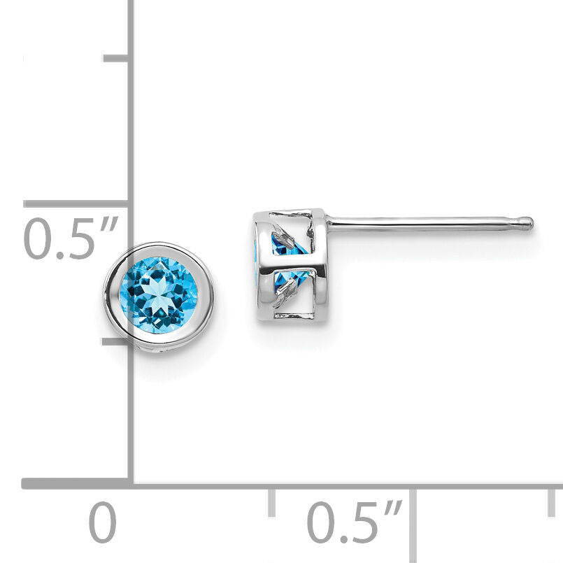 14k White Gold 4mm Blue topaz December Earrings-XBE252