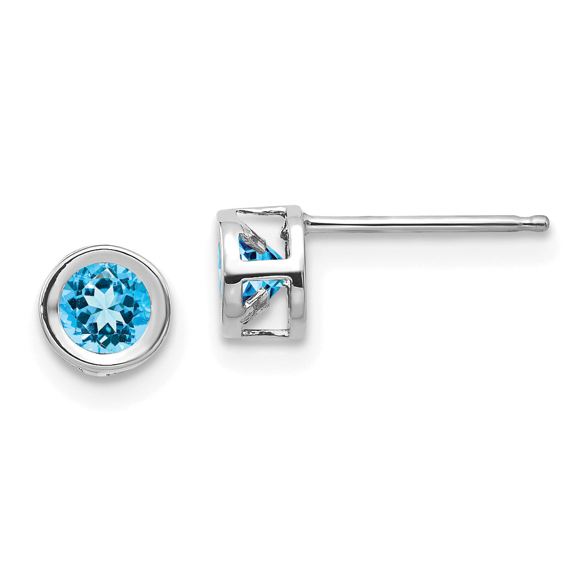 14k White Gold 4mm Blue topaz December Earrings-XBE252