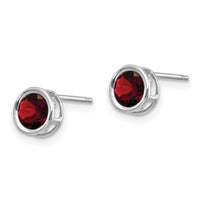 14k White Gold 5mm Bezel Garnet Stud Earrings-XBE253