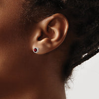 14k White Gold 5mm Bezel Garnet Stud Earrings-XBE253