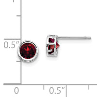 14k White Gold 5mm Bezel Garnet Stud Earrings-XBE253