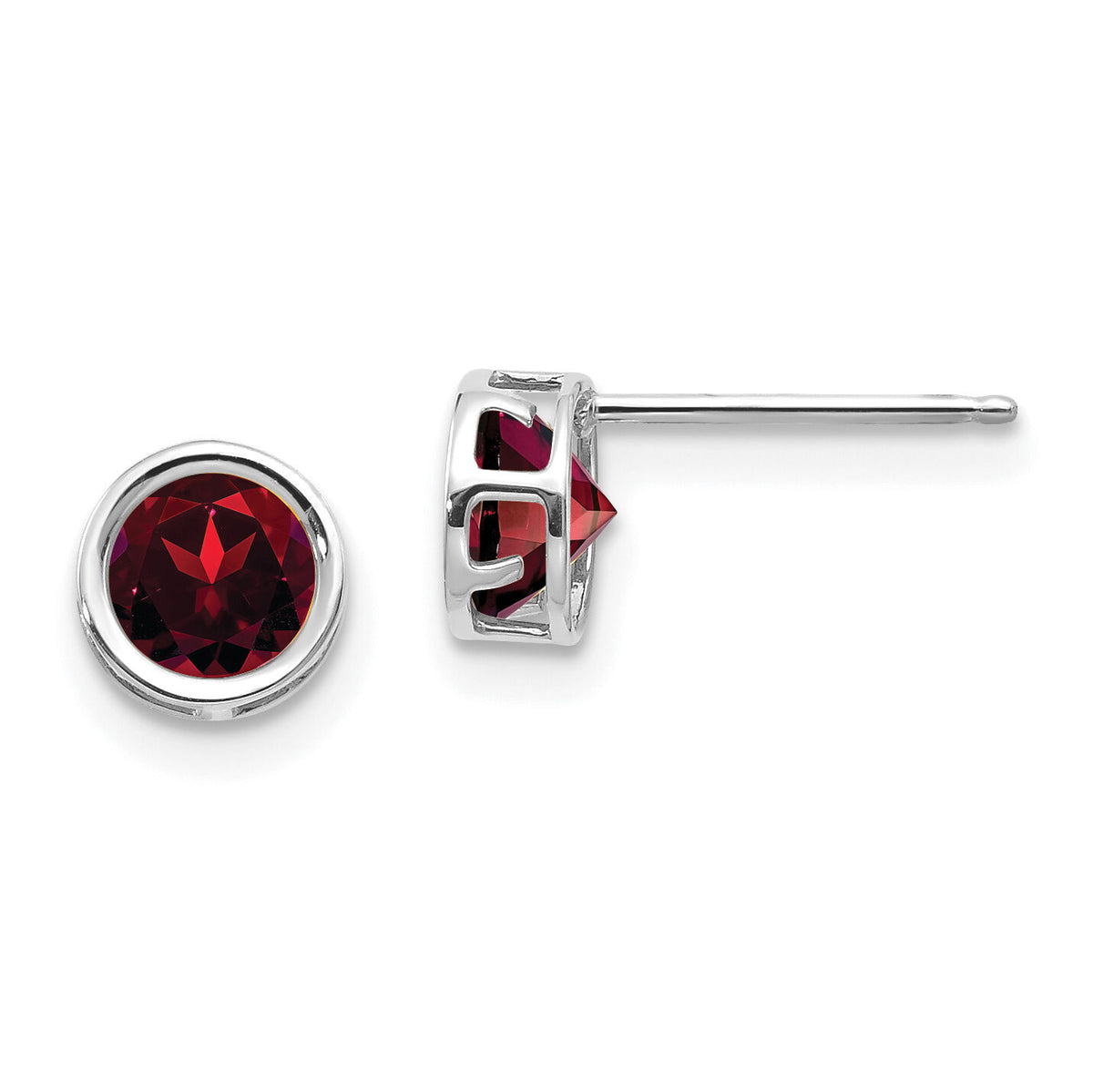 14k White Gold 5mm Bezel Garnet Stud Earrings-XBE253