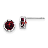 14k White Gold 5mm Bezel Garnet Stud Earrings-XBE253