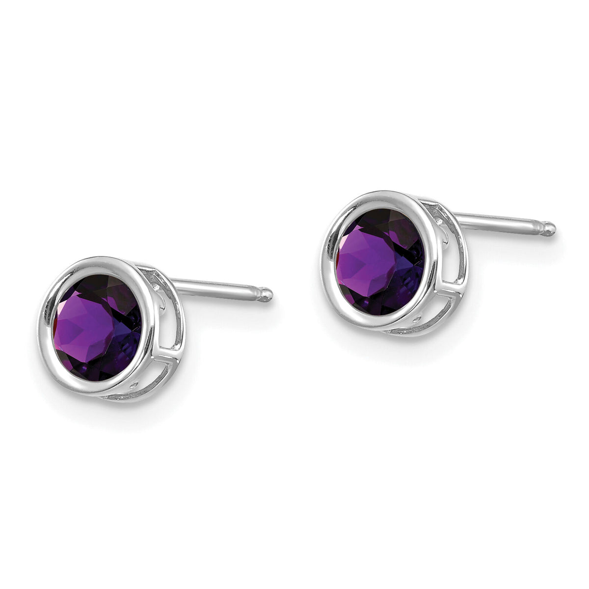 14k White Gold 5mm Bezel Amethyst Stud Earrings-XBE254