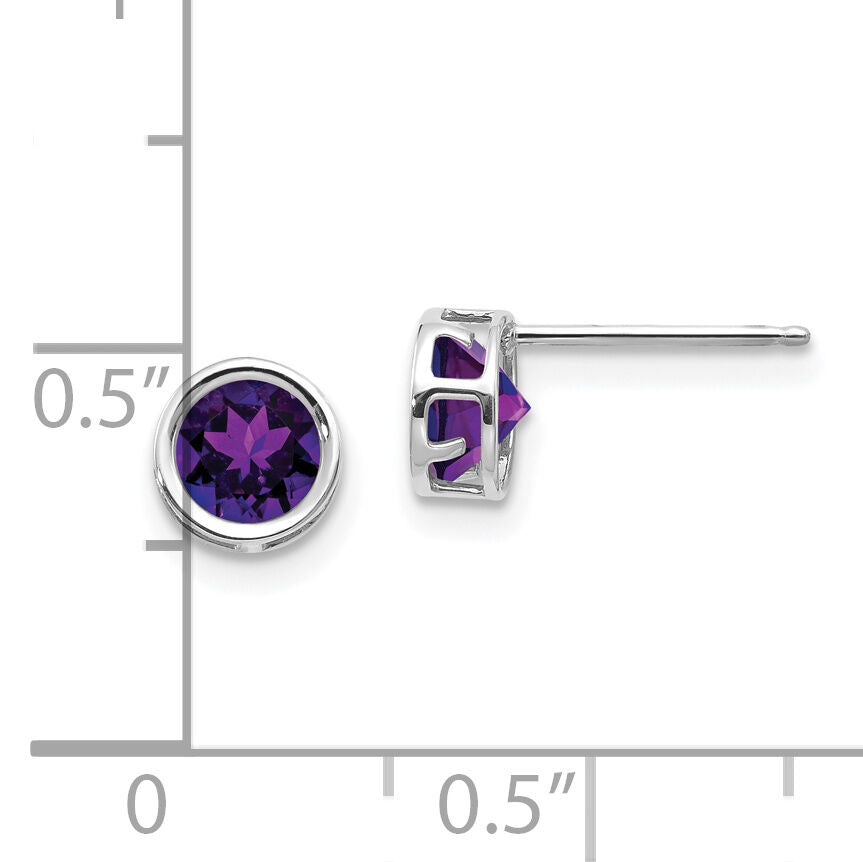 14k White Gold 5mm Bezel Amethyst Stud Earrings-XBE254