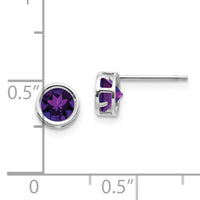 14k White Gold 5mm Bezel Amethyst Stud Earrings-XBE254