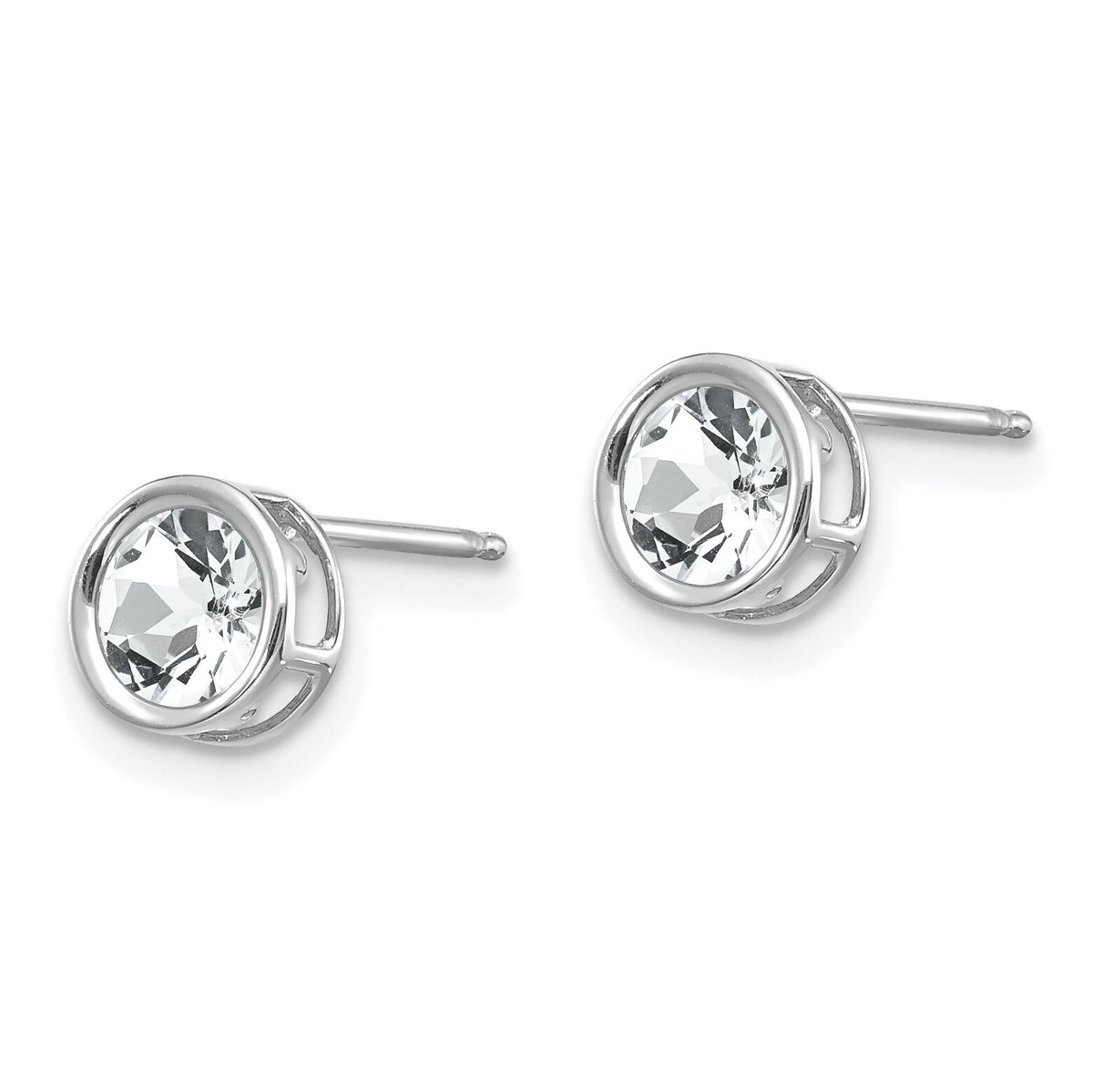 14k White Gold 5mm Bezel White Topaz Stud Earrings-XBE256