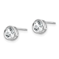 14k White Gold 5mm Bezel White Topaz Stud Earrings-XBE256