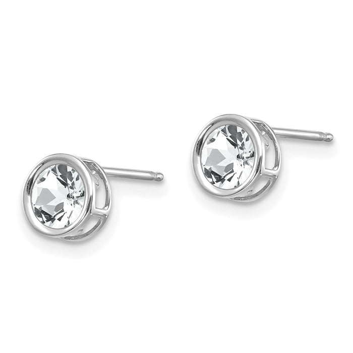 14k White Gold 5mm Bezel White Topaz Stud Earrings-XBE256