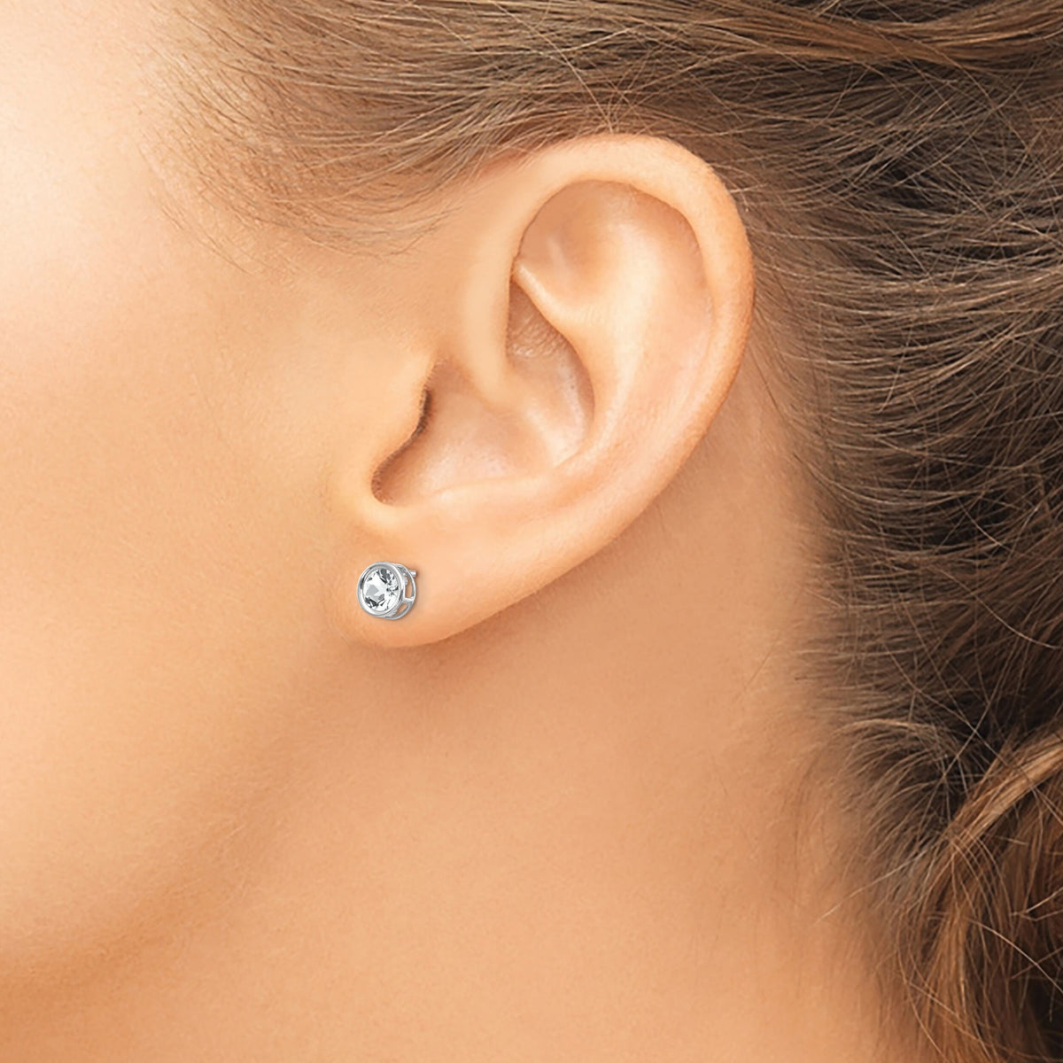14k White Gold 5mm Bezel White Topaz Stud Earrings-XBE256