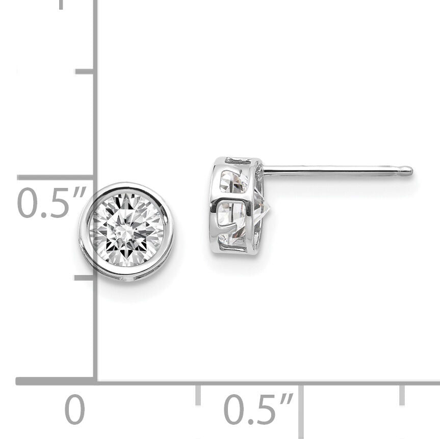 14k White Gold 5mm Bezel White Topaz Stud Earrings-XBE256