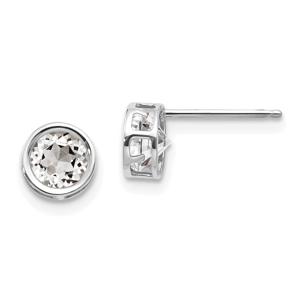 14k White Gold 5mm Bezel White Topaz Stud Earrings-XBE256