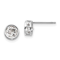 14k White Gold 5mm Bezel White Topaz Stud Earrings-XBE256