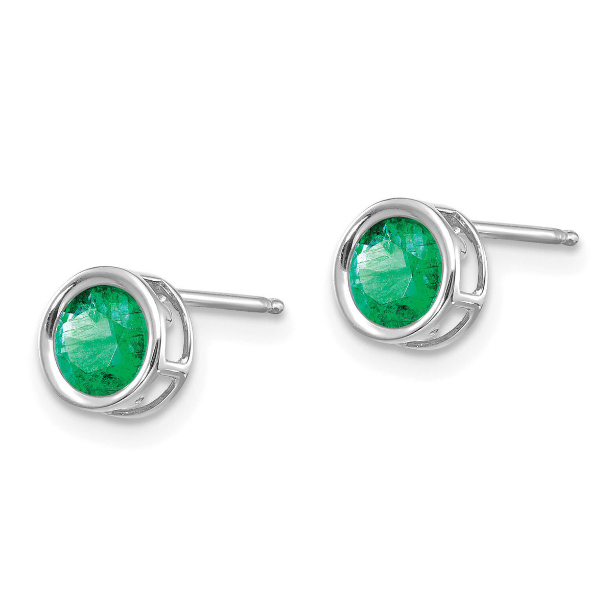 14k White Gold 5mm Bezel Emerald Stud Earrings-XBE257