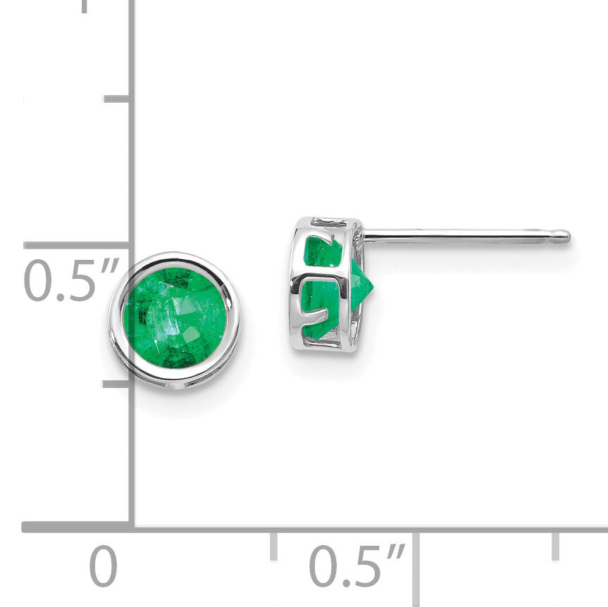 14k White Gold 5mm Bezel Emerald Stud Earrings-XBE257
