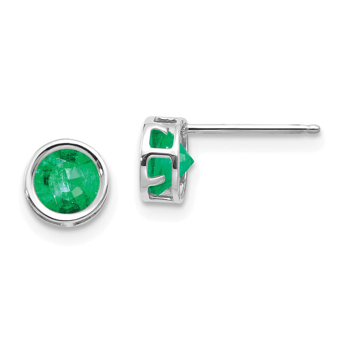 14k White Gold 5mm Bezel Emerald Stud Earrings-XBE257