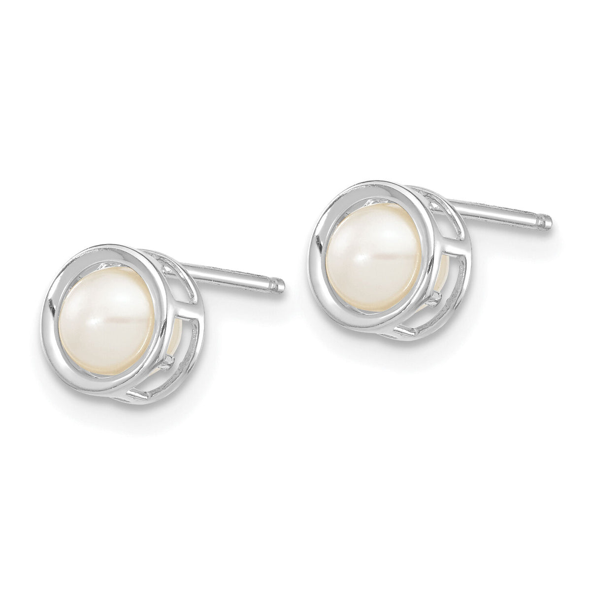14k White Gold 5mm Bezel FW Cultured Pearl Stud Earrings-XBE258