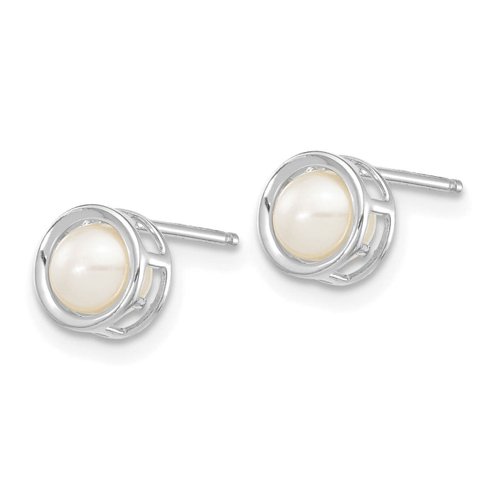 14k White Gold 5mm Bezel FW Cultured Pearl Stud Earrings-XBE258