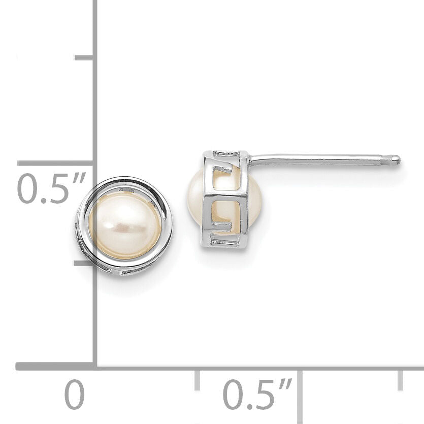 14k White Gold 5mm Bezel FW Cultured Pearl Stud Earrings-XBE258