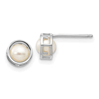 14k White Gold 5mm Bezel FW Cultured Pearl Stud Earrings-XBE258