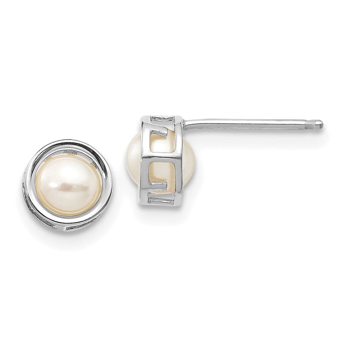 14k White Gold 5mm Bezel FW Cultured Pearl Stud Earrings-XBE258