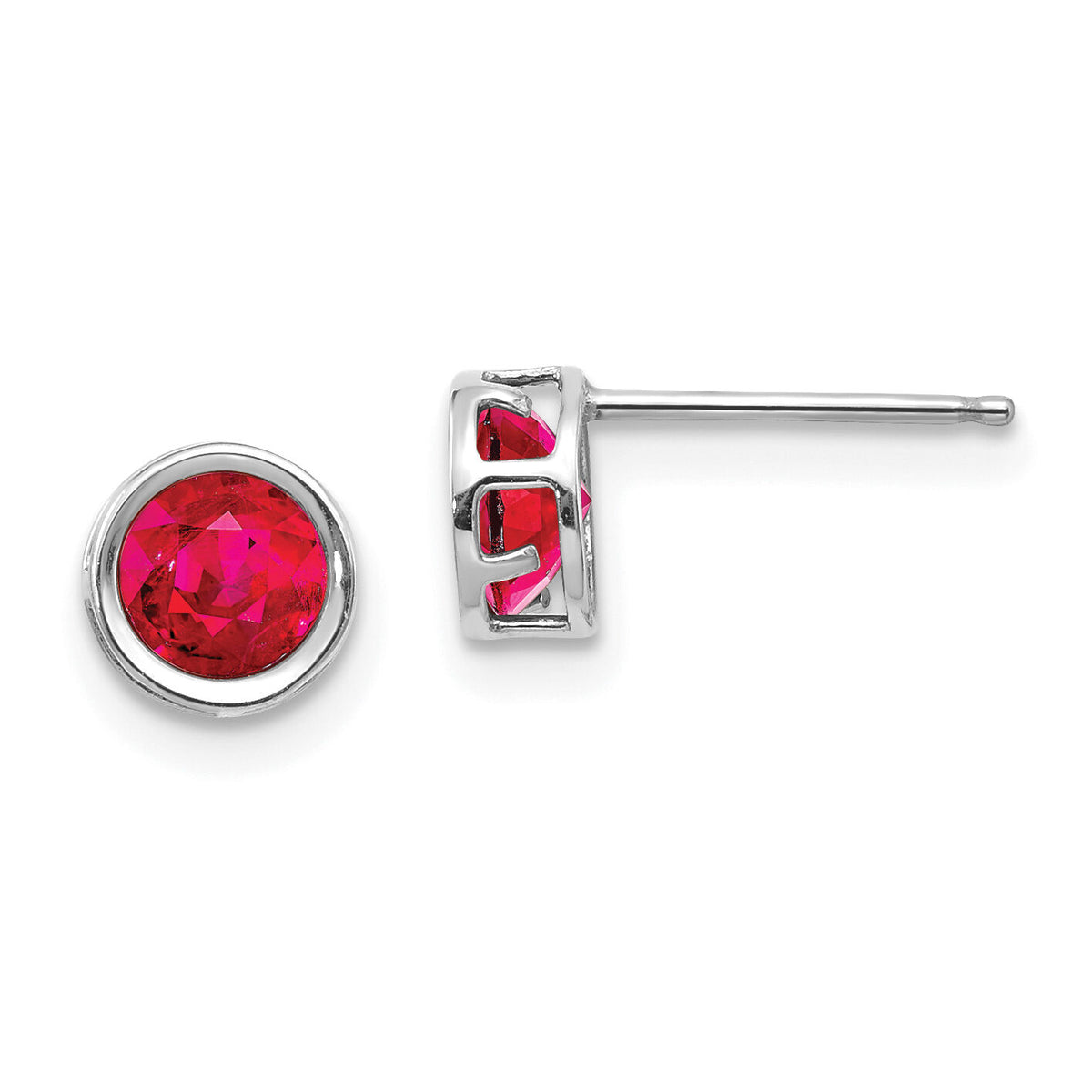 14k White Gold 5mm Bezel Ruby Stud Earrings-XBE259