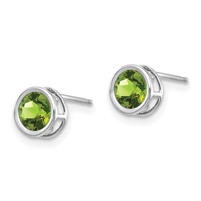 14k White Gold 5mm Bezel Peridot Stud Earrings-XBE260
