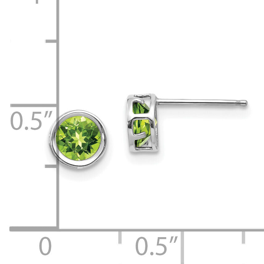 14k White Gold 5mm Bezel Peridot Stud Earrings-XBE260
