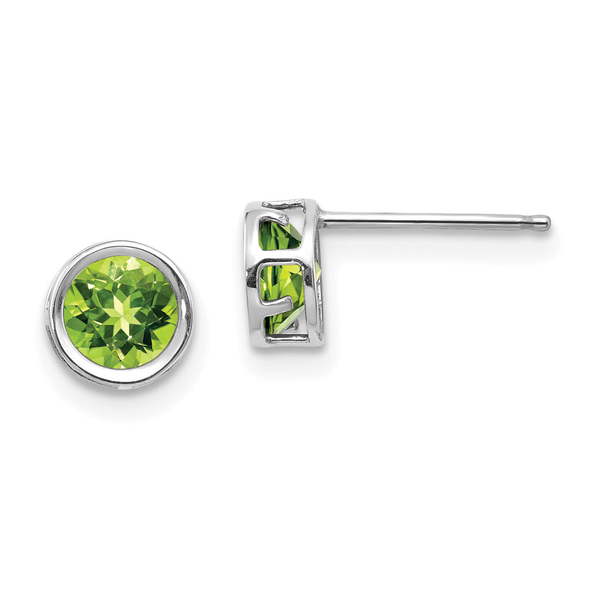14k White Gold 5mm Bezel Peridot Stud Earrings-XBE260