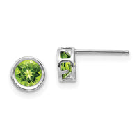 14k White Gold 5mm Bezel Peridot Stud Earrings-XBE260