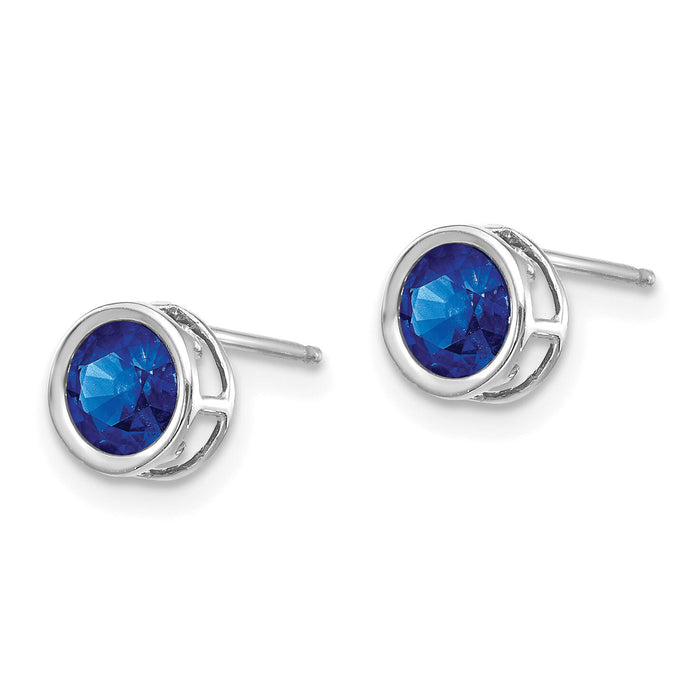 14k White Gold 5mm Bezel Sapphire Stud Earrings-XBE261