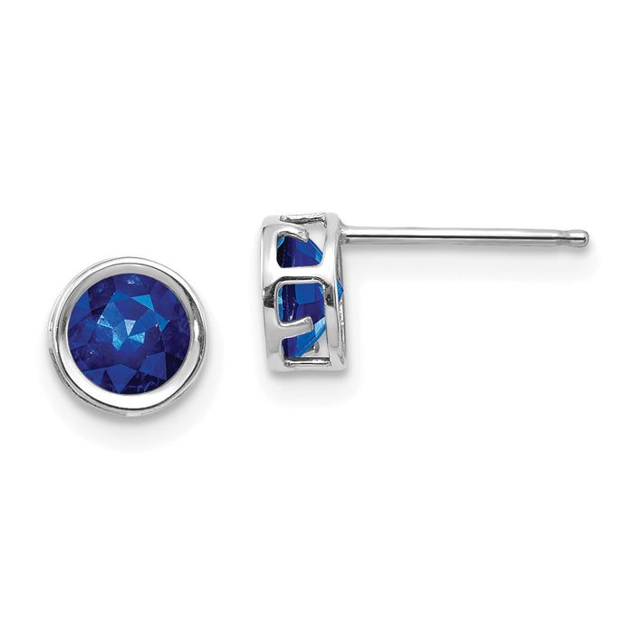 14k White Gold 5mm Bezel Sapphire Stud Earrings-XBE261