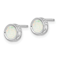 14k White Gold 5mm Bezel Opal Stud Earrings-XBE262