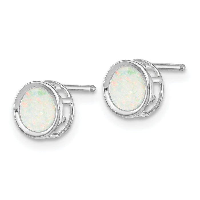 14k White Gold 5mm Bezel Opal Stud Earrings-XBE262